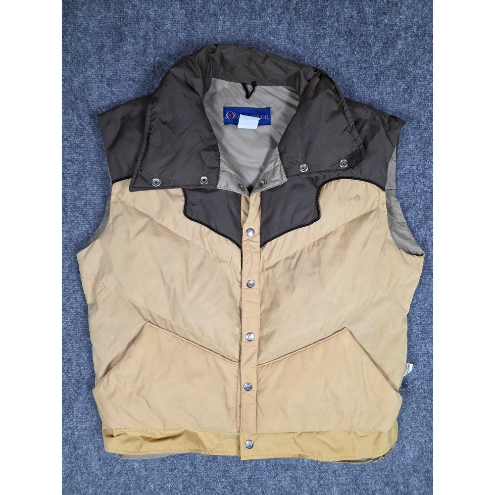 Vintage Obermeyer Down Puffer Vest Mens XL Tan Brown Western Snap Front